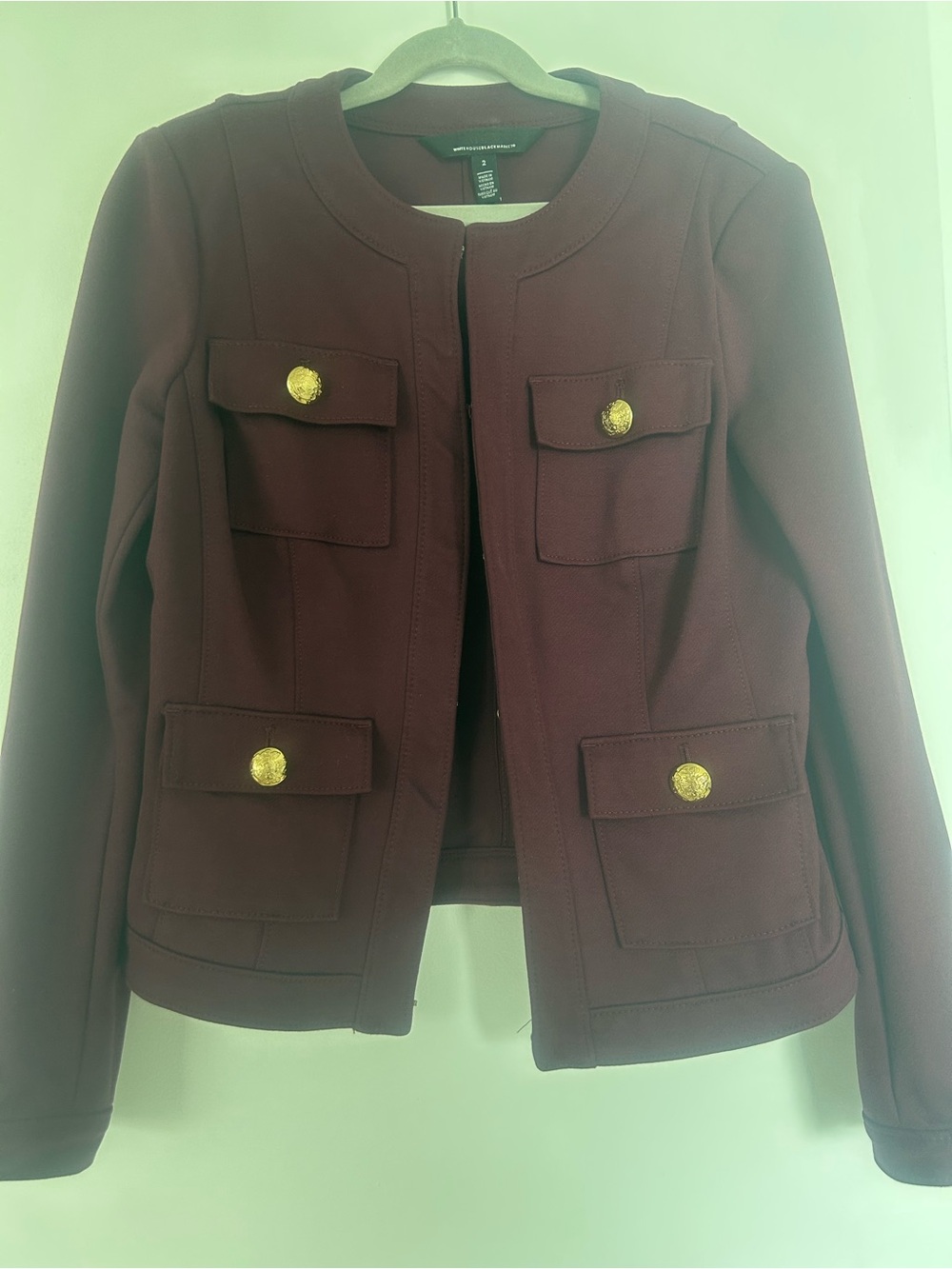 WHBM Burgundy Military Jacket with Gold Buttons